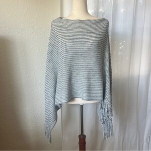 Sparkly white and gray Striped pull over knit poncho